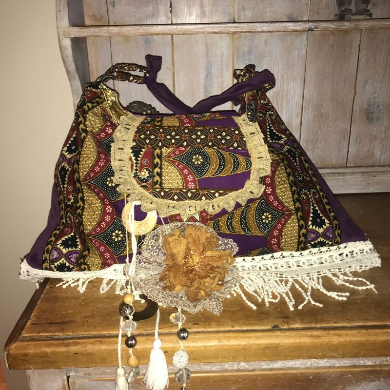 Handmade boho handbag with fringe and tassels